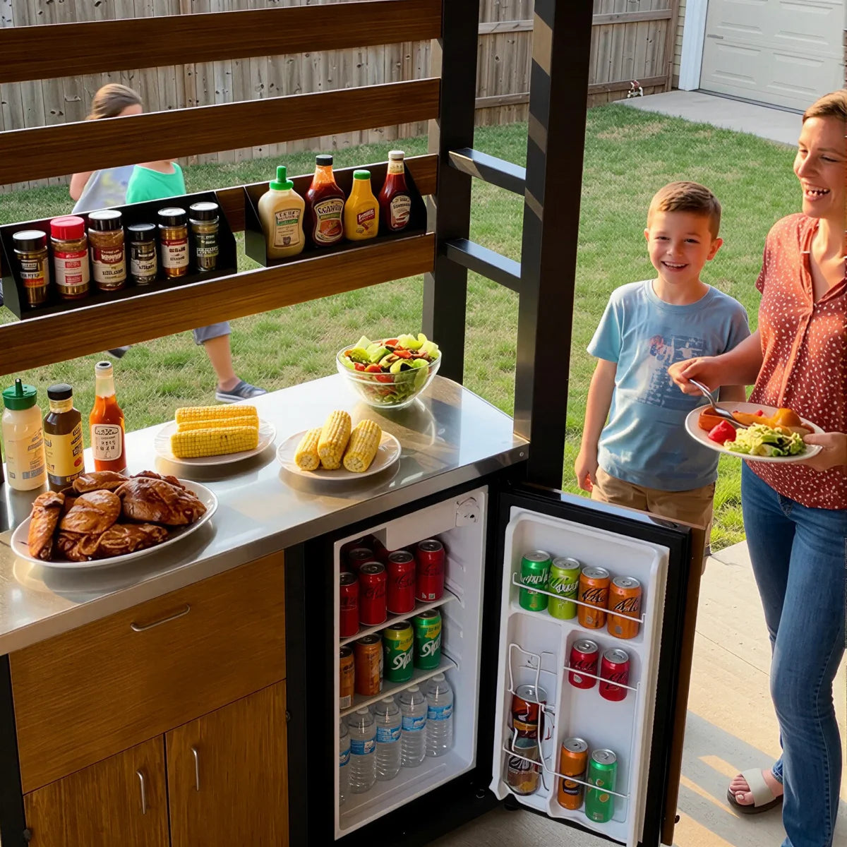 103.3" W Covered Grill Gazebo Outdoor Kitchen with 50.2" Grill Bay, Stainless Steel Counter & Storage