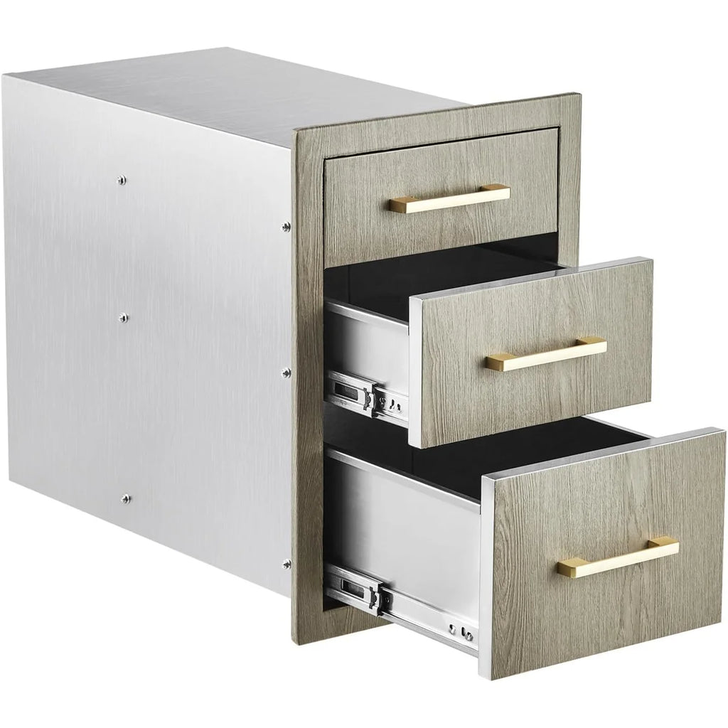15.6" W x 20.5" H x 20.3" D Stainless Steel Outdoor Kitchen Triple Drawers – Heavy-Duty Weather-Resistant Cabinet with Handles, Flush Mount for BBQ Island & Patio Grill