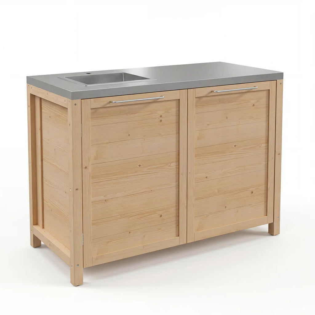 Outdoor Solid Cedar Wood Sink Cabinet With Stainless Steel Countertop, Weather-Resistant Patio Prep & Utility Station